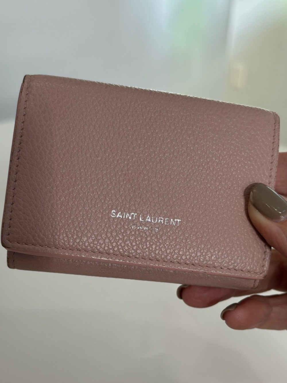 Saint Laurent YSL Blush Pink Leather Small Wallet Snap Closure Compact Mini Coin